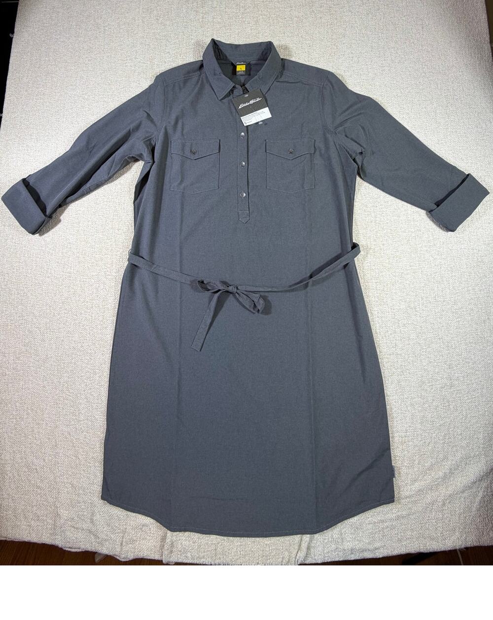 NWT Eddie Bauer Women L Gray Wrinkle Resistant Depart Travel Lightweight Dress